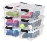 IRIS USA 12.3L (13 US QT) Stackable Plastic Storage Bins with Lids and Latching Buckles, 6 Pack - Clear, Containers with Lids and Latches, Durable Nestable Closet Garage Totes Tub Boxes for Organizing