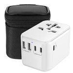 Diswoe Universal Travel Adapter, Worldwide Travel Adapter with 2 USB A and 3 USB C Ports International Travel Plug Adapter with EU UK USA AU Plugs Power Socket Charger for Multi Countries