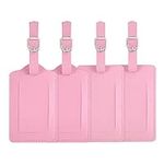 Luggage Tags, Leather Personalized Suitcase Tag Set-4 Pack (Leather-Pink)