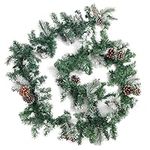 Belle Vous Snow Tipped Artificial Greenery Christmas Garland with Pine Cones - 2.7m / 8.86ft Soft Green Garland - Festive Xmas Indoor Decoration for Home, Stair, Mantle/Fireplace, Wedding & Party