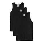 Hanes Men's Essentials Top Pack, Midweight Cotton Tanks, Sleeveless Shirts, 3-Pack, Black, Medium