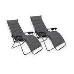 COSMO BUY 2pcs Zero Gravity Garden Sun Lounger Padded Cushions Reclining Portable Folding Chairs Thick Camping Furniture Non-Slip Comfortable Relaxer Indoor & Outdoor (Grey with Grey Cushions)