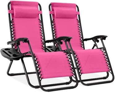 Best Choice Products Set of 2 Adjustable Steel Mesh Zero Gravity Lounge Chair Recliners w/Pillows and Cup Holder Trays - Hot Pink/Black