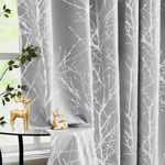 FMFUNCTEX 100% Blackout Curtains for Bedroom, Curtains 84 Inches Long Silver on Grey Tree Curtains for Living Room, Silver Foil Room Darkening Thermal Insulated Branch Curtain, 2 Panels Grommet Top