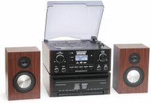 Steepletone HOUSTON XP Black 6 in 1 Music Centre, Bluetooth Vinyl Record Player, Turntable with CD, Cassette, DAB+ / FM Radio, USB MP3 playback & Encoding, NEW 25Watt High Power Wireless Speakers