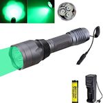 BESTSUN Green Light LED Hunting Torch, Tactical Coyote Hog Hunting Flashlight Light 650 Lumen 300 Yards with Pressure Switch, Rechargeable Battery and Charger