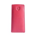 ALLEN & MATE Real Leather Reading Glasses Case Slim Soft Spectacles Pouch Sleeve with Glass Cleaning Cloth (RED PREMIUM)