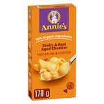 ANNIE'S - MACARONI AND CHEESE Shells and Real Aged Cheddar, No Artificial Flavours or Synthetic Colours, Contains Real Cheese and Milk Ingredients, 80% Organic Ingredients, 170 Grams Package