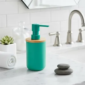 Green Soap and Lotion Pump Dispenser Padang with Bamboo Top - 10 fl oz - Perfect for Kitchen and Bathroom Countertops