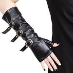 JISEN Women Half Palm Fingerless PU Leather Night Bar Band Up Punk Gloves, Black Buckle, One size