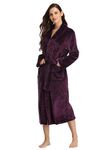 RONGTAI Womens Bathrobe Ladies Fleece Plush Warm Long Robes （Medium,Dark Purple）