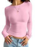 WHIFAN Long Sleeve Shirt for Womens Skims Crop Top Fall Basics Tshirts Clothes Gym Going Out Tops for Women Pink