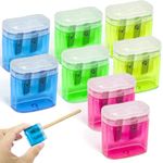 8 PCS Pencil Sharpeners, Sharpeners for School, Manual Double-Hole Pencil Sharpner with Cover, for Kids Students School Home Office Supply, Kids Pencil Sharpener, (Blue, Yellow, Green, Pink)