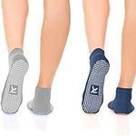 Rymora Non Slip Anti Skid Grip Socks (2 Pairs: Grey & Navy) (Medium: UK 6.5-8.5 / EU 40-43) [M]