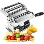 AceChef Pasta Maker Machine - Heavy Duty Steel Construction - 150 Roller with Pasta Cutter - 7 Adjustable Thickness Settings, Hand Crank and Instructions