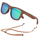 An Swallow Mens Wooden Sunglasses Polarised for Men Women, Womens Wood Sunglasses Bamboo Case with Strap (Walnut Wood, Green Mirror Lens)