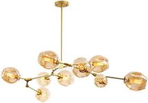 5/6/7/8/9-lights Sputnik Chandelier,Gold Hand Blow Glass Ball Pendant Lighting Adjustable/Rotatable,Metal Bracket E27 Bulb,Modern Ceiling Chendelier for Dining,Living Room,Bedroom(9 Lights, Amber)