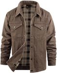 Flygo Mens Flannel Lined Denim Jacket Snap Cowboy Cut Western Classic Slim Fit Vintage Heavy Duty Jacket Trucker Coat(Brown-XLarge)