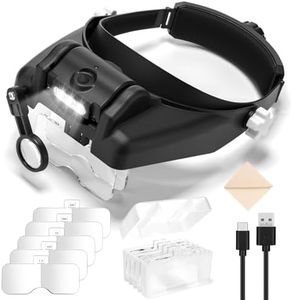 Khizoar Magnifying Glass with Light, 1x to 14x Magnifying Glasses with 6 Detachable Lenses, Rechargeable Magnifier Headset Hands Free, Headband Magnifier for Close Work Jewelry Crafts Hobby