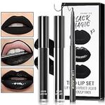 Black Matte Liquid Lipstick,3 in 1 Black Lip Liner and Lipstick Set,Matte Lip Gloss Long Lasting Moisturizing Velvet Lipgloss Make Up Gift Set Cosplay Goth Halloween Special Effects Makeup Kit