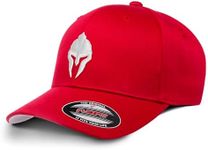 Dion Wear Men's Baseball Cap Spartan Warrior, Mid Profile, Red Hat with White, Large/X-Large