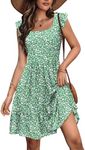 Zeagoo Cruise Outfits for Womens Cover Up Beach Dress Casual Summer Dresses Floral Tiered Square Neck Ruffle Cap Sleeve Ditsy Sundresses Hawaiian Dress 2025 with Pockets Green