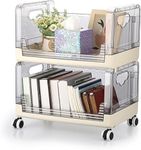 Kresal 2-Tier Foldable Storage Trolley, Laundry Room Cart Movable Bookroom Storage Rack, Under Table Rolling Utility Baskets, Bathroom Countertop Storage Rack, Kitchen Office Storage Shelf on Wheel