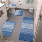 Bsmathom Bathroom Rugs Sets 4 Piece with Toilet Lid Cover, Non-Slip Bathroom Rugs and Mats Sets, Absorbent Bath Rugs for Bathroom Microfiber Shaggy Machine Washable Bath Rug Set Blue