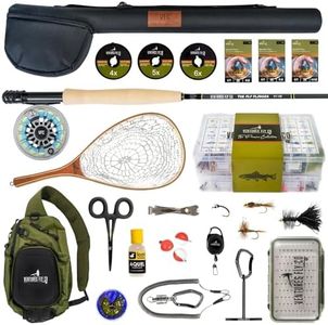 Ventures Fly Co. | Weekend Warrior Starter Package | 23 Fly Fishing Accessories Complete Combo | Includes Rod, Reel, Line, Flies, Leader, Tippet, Forceps, Nipper, Net, Sling Pack, and More!