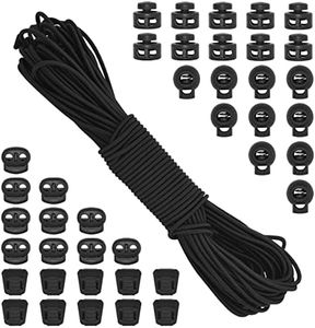 BDS-HOME 40Pcs Plastic Cord Locks with 1/8-Inch 65ft Elastic Cord Stretch String Sing-Hole and Double-Hole Spring Toggle Stopper Slider for Drawstring, Shoelaces, Clothing, Backpack, Bags, Balck