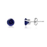 3MM Classic Brilliant Round Cut Cubic Zirconia (CZ) Sterling Silver Solitaire Stud Earrings/Ear Studs for Women Ladies Girls - Birthstone Earrings - BLUE SAPPHIRE. 3-BSAP