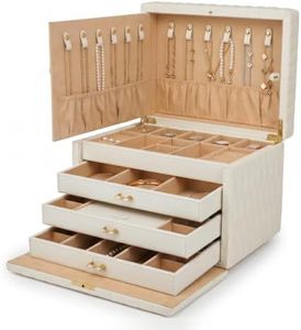 Homruilink Genuine Leather Jewelry Box for Women, 4 Layer, White