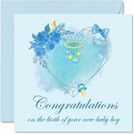 New Baby Boy Card - New Boy Love Heart - Congratulations Baby Boy Cards Newborn, Well Done Congrats New Baby Cards, Welcome To The World Home Gifts, 145mm x 145mm Baby Greeting Cards for Parents