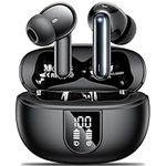 Wireless Earbuds,Wireless Earphones Bluetooth 5.3 in Ear with 4 Mic ENC Calls Noise Cancelling Wireless Headphones Mini LED Display HiFi Stereo 42H Playtime Bluetooth Earbuds Touch Control/IP6/Black