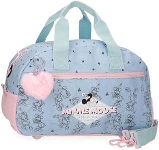 Disney Joumma Bags Minnie American Darling Zaino per bambini, blu e rosa, realizzato in poliestere, spallacci regolabili per un comodo trasporto, vari scomparti, con portachiavi pompon rosa, blu,