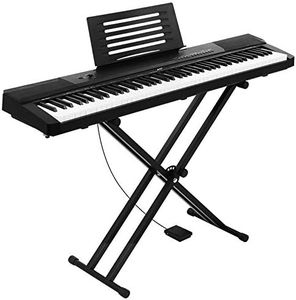 ALPHA 88 Keys Electronic Piano Keyboard Portable Digital Keyboard with Audio Input, Microphone Input, Headphone Output, Tones Rhythms LED Electric Holder Music Stand Adaptor Power