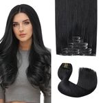 Sweetmet Pro2.0 Clip in Hair Extensions Real Human Hair 22inch 7pcs #1 Jet Black Remy Real Hair Extensions Clip in Human Hair Extensions 120g Thick Seamless Double Weft for Women(#1-22inch)