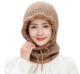 CHACKO Womens Winter Beanie Hat Scarf Set Warm Fuzzy Knit Hat Neck Scarves_Beige