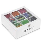 QILICZ Tea Box Wooden Tea Caddy Tea Bag Holder Tea Bag Organiser Tea Chest Tea Storage Box with 9 Compartments and Glass Cover for Home Use Gift