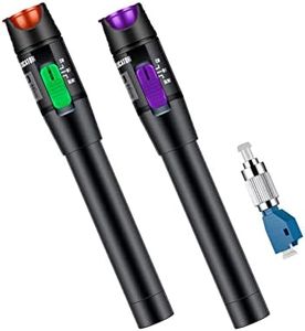 2Pcs Visual Fault Locator + FC/LC Adapter Kit, Single Mode 9/125um Adapter, Fiber Optic Cable Tester Meter for CATV Telecommunications Engineering Maintenance (Green+Purple)