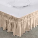 Utopia Bedding Queen Elastic Bed Ruffle - Easy Wrap Around Ruffle - Microfiber Bed Skirt with Adjustable Elastic Belt 16 Inch Tailored Drop - Hotel Quality Bedskirt, Fade Resistant (Queen, Beige)