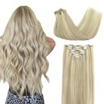 DOORES Human Hair Extensions Clip in Balayage Ash Blonde Highlighted Platinum Blonde 120g 7pcs 22 Inch Clip in Hair Extensions Real Natural Hair Extensions Thick Hair Extensions Silky Hair