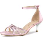 Allegra K Women's Rhinestone Mesh Kitten Heels Pink Sandals 7 M US