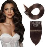 Fully 7 Pcs Real Human Hair Extension For Women and Girls Remy Hair Extension/Wig For Women Silky Straight Human Hair Clip In Extension For Women To Add Instant Volume (24 Inch, Dark Brown)