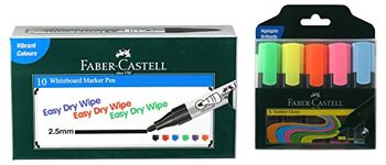 Faber-Castell Whiteboard Marker - Pack of 10 (Black) Textliner - Pack of 5 (Assorted)