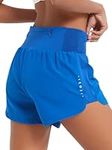 Monbessi Running Shorts Womens 2 in 1 Sports Shorts with Zipper Pocket Swim Shorts Ladies for Workout Training Yoga Jogging(S, Blue)