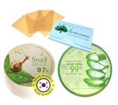 NEWTOKI [2pcs] Korean Skincare Snail & Aloe Vera Soothing Gel Moisture 300ml/10.56oz with Oil Blotting Papers