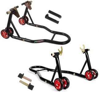 MOTO4U Motorcycle Front & Rear Stand, Front Rear Combo Stand Universal Wheel Lift Stand Swingarm Spool Lift Stand Paddock Stand (Red Wheel)