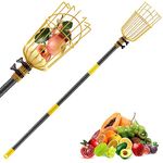 Fruit Catcher for Trees,8FT Fruit Picker Tool, Adjustable Fruits Picker with Pole and Big Basket, Fruit Catcher Equipment Tree Picker for Lemon Apple Mango Orange Avocados Fruit Picking Grabber Tool