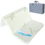 Tri-fold Pack and Play Mattress Pad Topper, 38 x 26 Inch, Soft and Breathable, Pack n Play Mattress Pad with Removable Zippered Cover, Non-Slip, White and Green